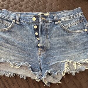 We The Free Distressed High-Rise Denim Shorts - Blue